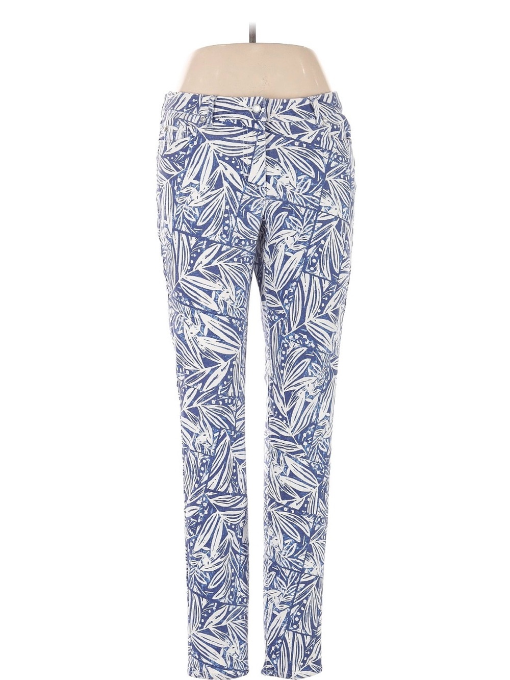 Printed Slim Leg Women’s Pants with Playful Blue and White Pattern